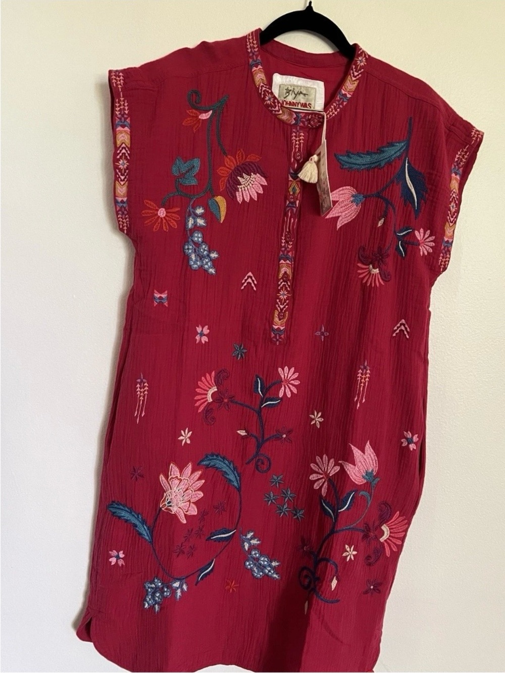 Johnny Was Size M Color Jzz (Red/Pink) Embroidered Mishti Lines Dress Elena - Picture 5 of 12
